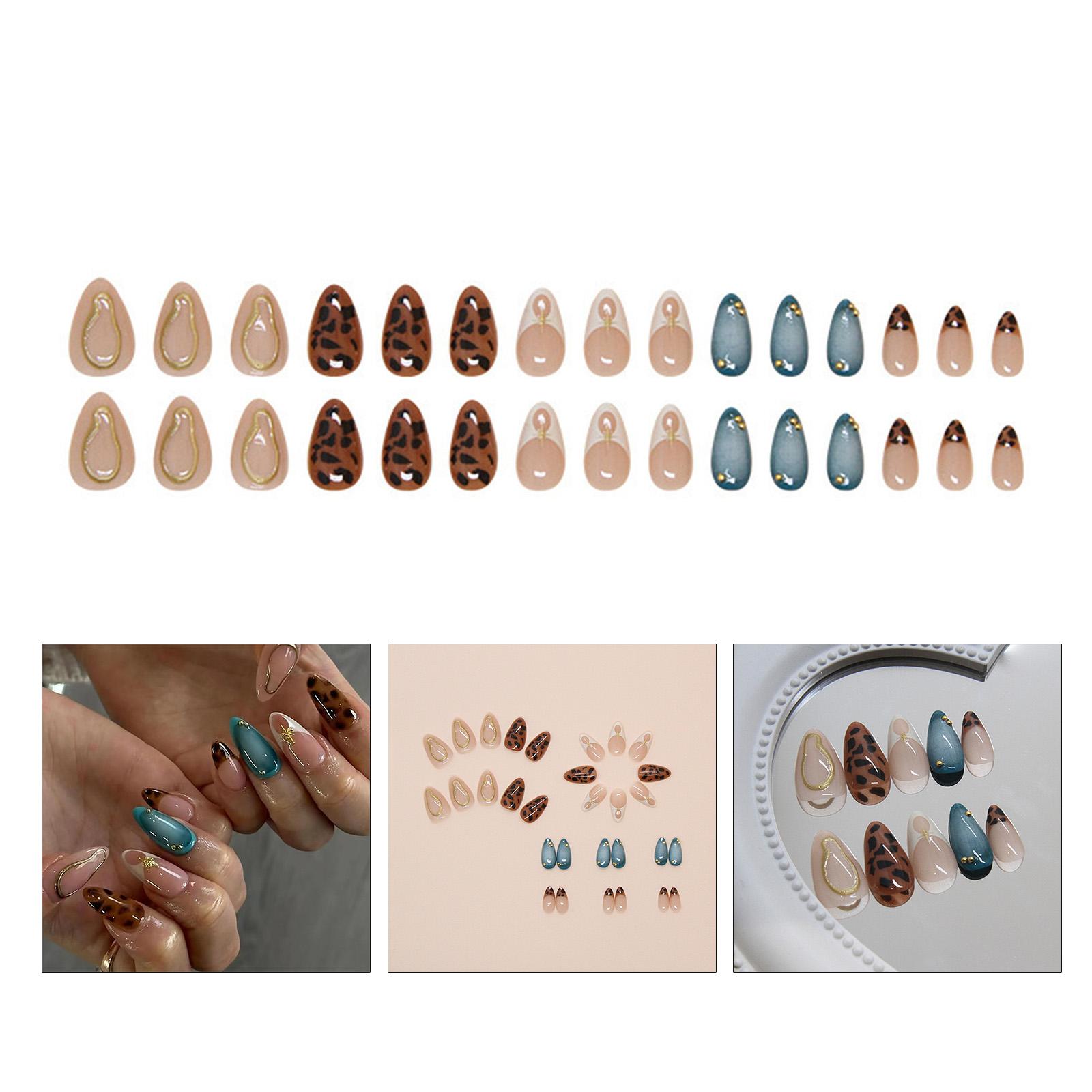 

Almond Press on Nail French Tip Fake Nail Glues on Nail Leopard Artificial Nail