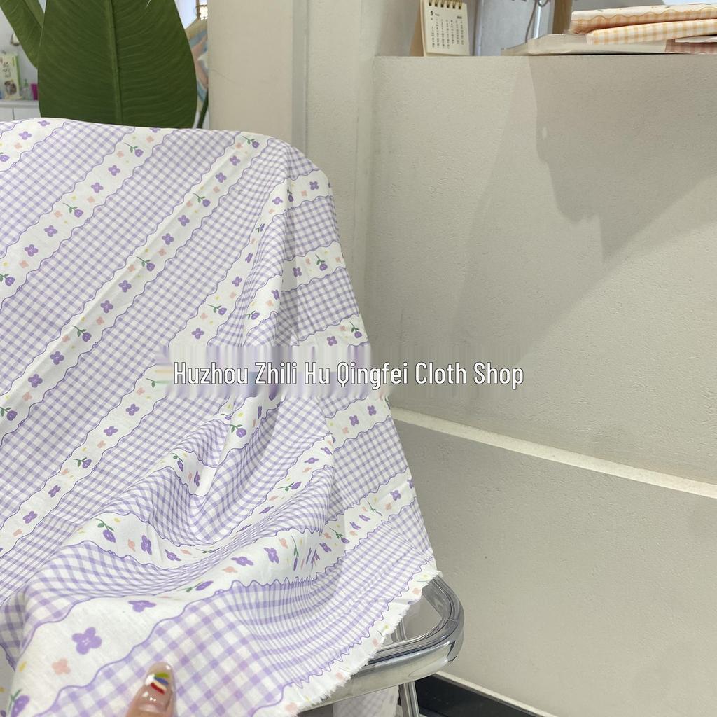 100% Cotton Digital Print Plaid Floral Fabric for Handmade Bags, Tablecloths, Clothing, and Wearables for Women and Children