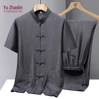 YUZHAOLIN Men's Summer Short Sleeve Tang Suit Set