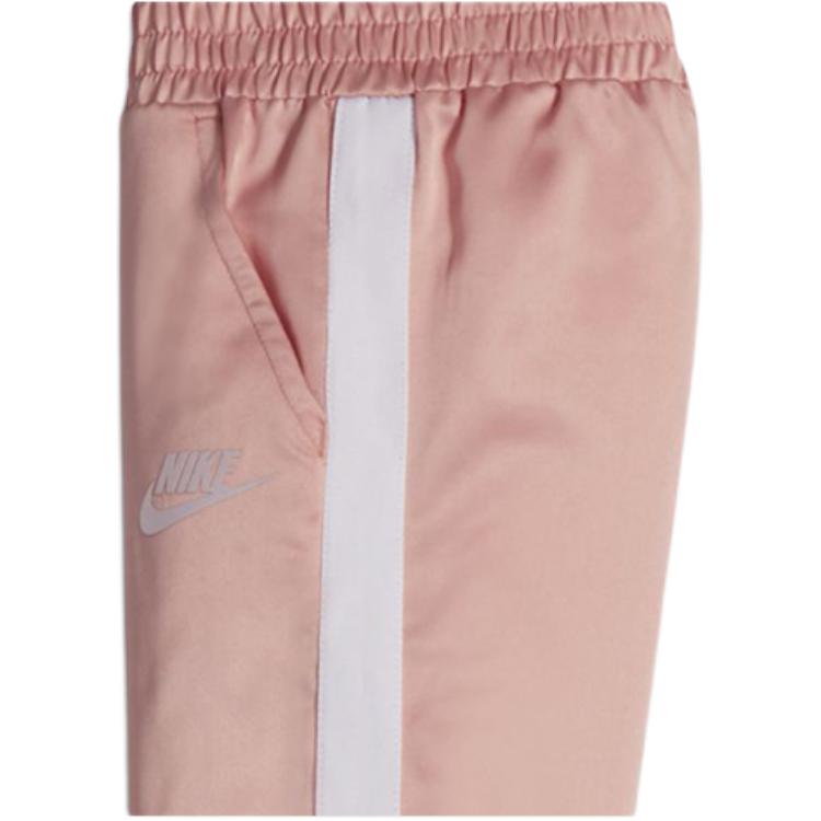 Nike Logo Print Ribbed Cuff Casual Knit Sports Pants Kids Bottoms Coral-Red HA4175-660