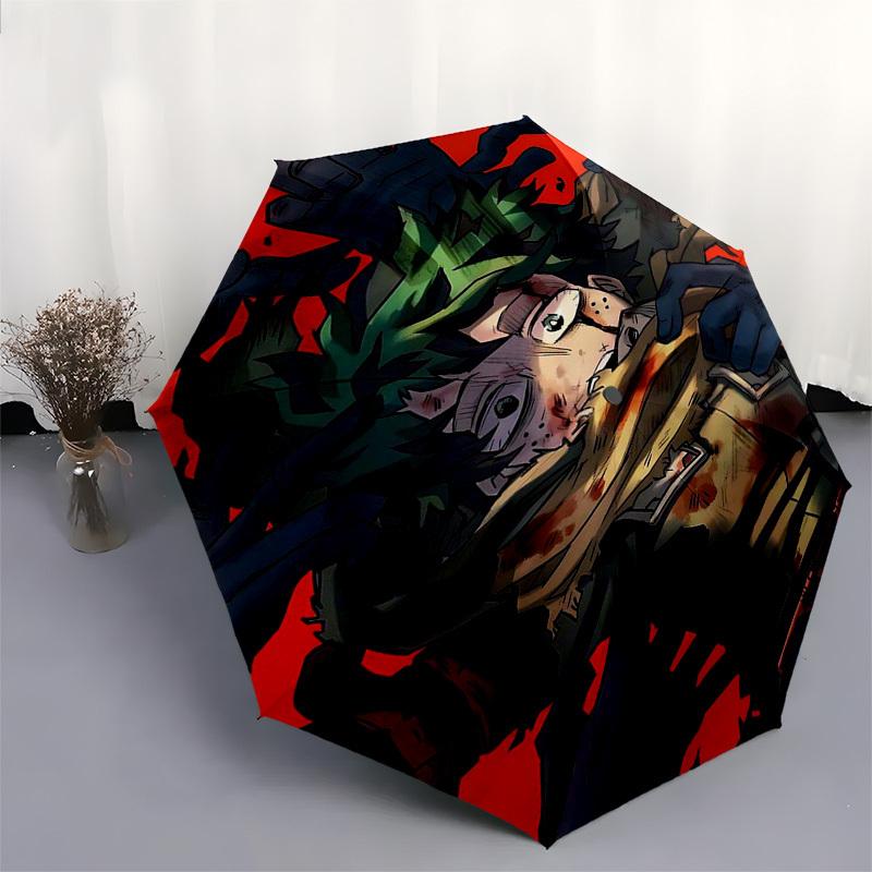 1pc My Hero Academia Izuku Midoriya Deku Outdoor Umbrella - Automatic Opening/Closing, Portable 3-Fold Design with 8-Rib Iron Frame - Perfect Gift for