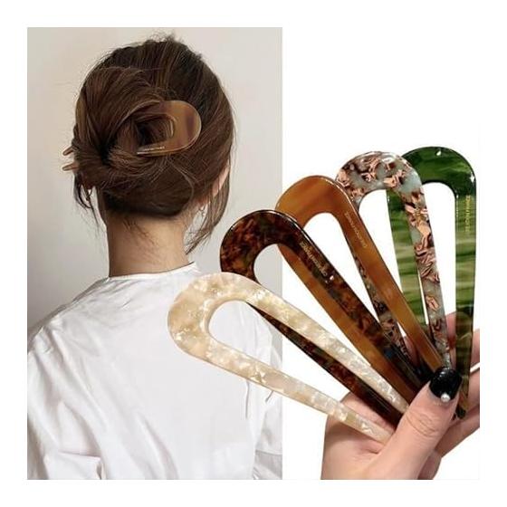Ensemble de barrettes en U, 5 pièces, Motif écaille de tortue, Accessoires de cheveux élégants pour femmes, Bâtonnets à chignon, Parfait pour les occasions formelles et