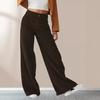 Women's High Waist Corduroy Pants Straight Leg Micro Stretch Pockets Casual Long Trousers For Autumn Winter