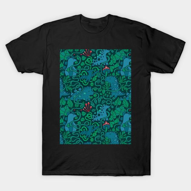 Men Black Print T-shirt Green Plants, Leaves And Dinos No-Cut Transfer Paper Print Cotton Tshirt XL чёрный