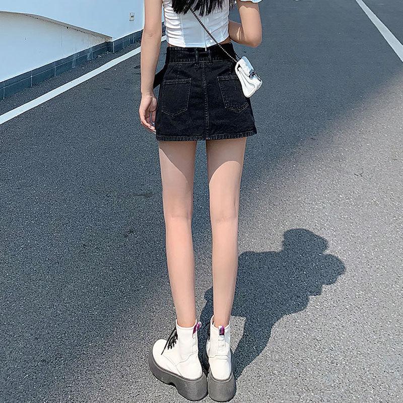 Klassischer, vielseitiger, tragbarer, strapazierfähiger schwarzer Rock mit hoher Taille, dünne, sexy A-Linien-Bustierhose, Paket-Hüftrock, Damen-Sommermode, kurzer Jeansrock