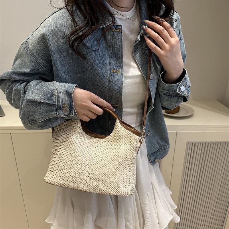 New Ins Korean Woven Bag Women's Fashion Commuter Shoulder Messenger Bag Casual Vegetable Basket Handbag