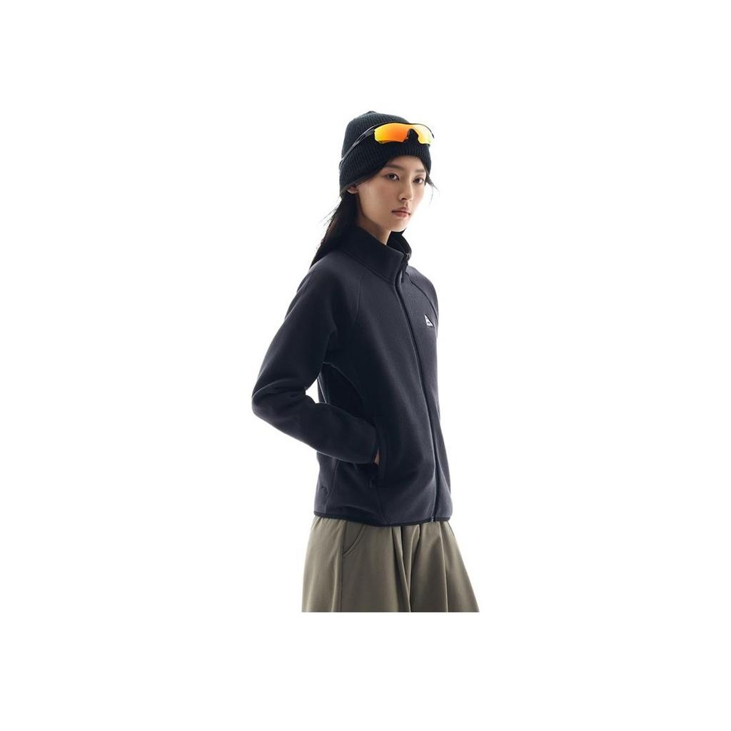 Anta Outdoor Series Solid Color Zip-Up Stand Collar Comfortable Breathable Versatile Casual Jacket Women Jacket Basic-Black 962446702-6