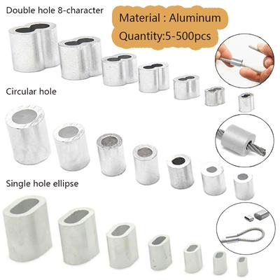 5/10/25/50/100/200/500pcs Wire Rope Round Single Hole Aluminum Sleeve Aluminum Chuck Oval Hole Clip Aluminum Buckle Quick Chuck