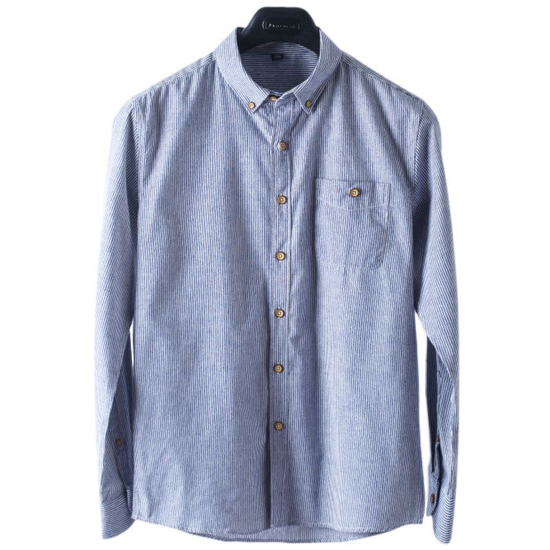 Foreign Trade Overplus Order Men's Cut the Tag Off Blue Stripe Shirts Men's Long Sleeve Slim Fit Korean Fashion Export Original Cotton Shirt