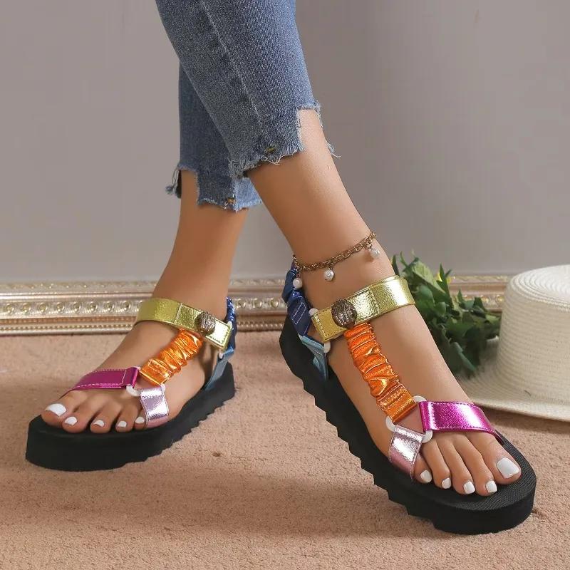 Fashion 2025 New Summer Outdoor Beach Casual Sandals Fashion Women Sandals Color Flat Casual Light Shoes for Ladies Zapatillas Mujer