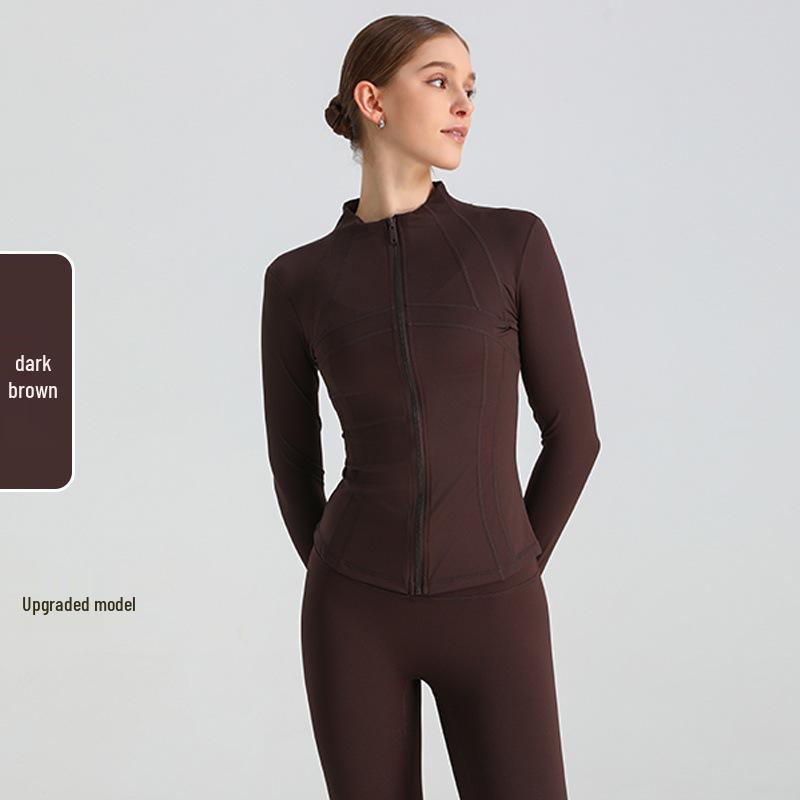 Damen Herbst/Winter Schlankmachendes Yoga-Top mit Daumenlöchern - Langarm-Sportjacke für Outdoor-Fitness