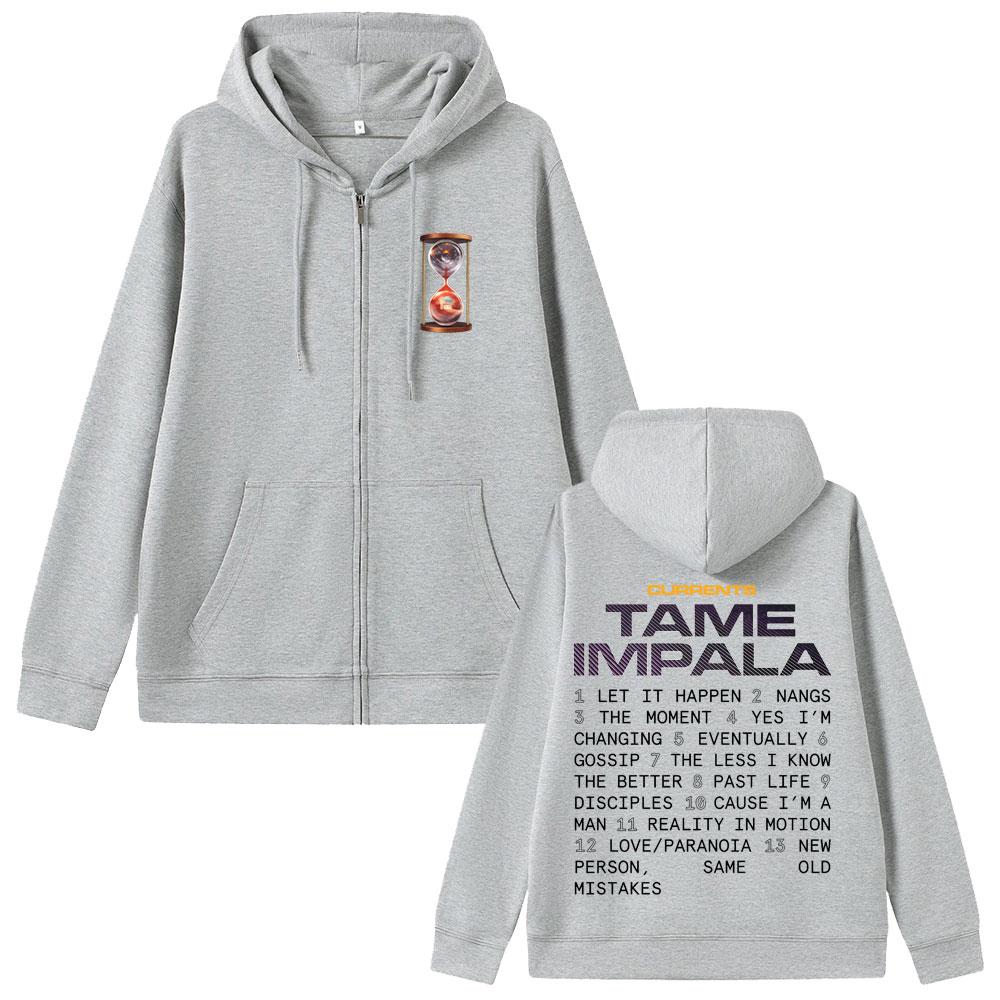 Pop Rock Band Tame Impala Currents Merch Zipper Hoodie Men Women Casual Cotton Oversized Zip Up Jacket 90s Sweatshirt
