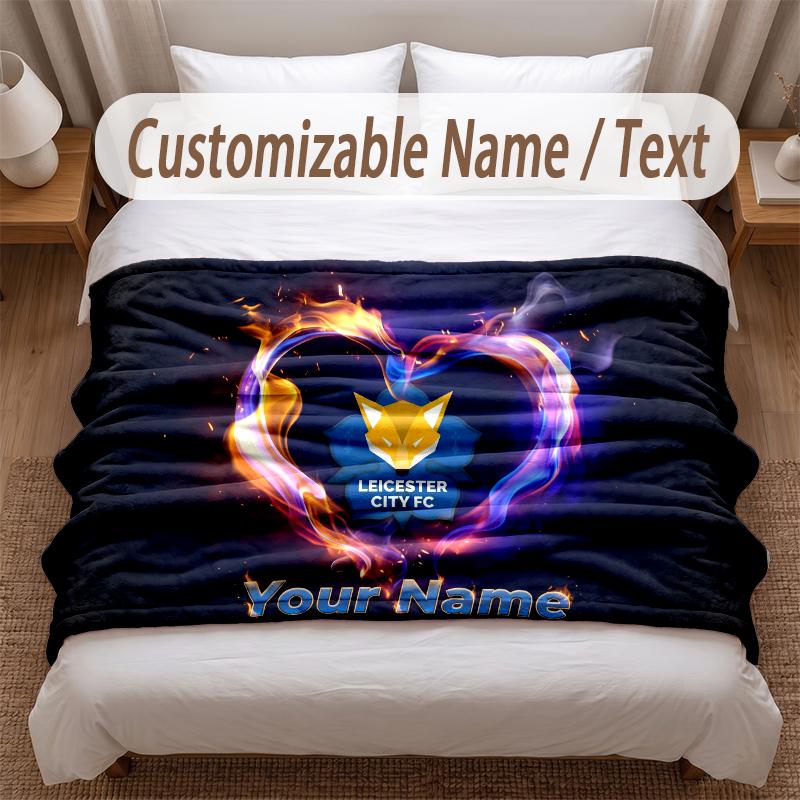 Leicester City Printed Flannel Blanket Custom Name Text Soft Warm Throw For Bedroom Holiday Gift