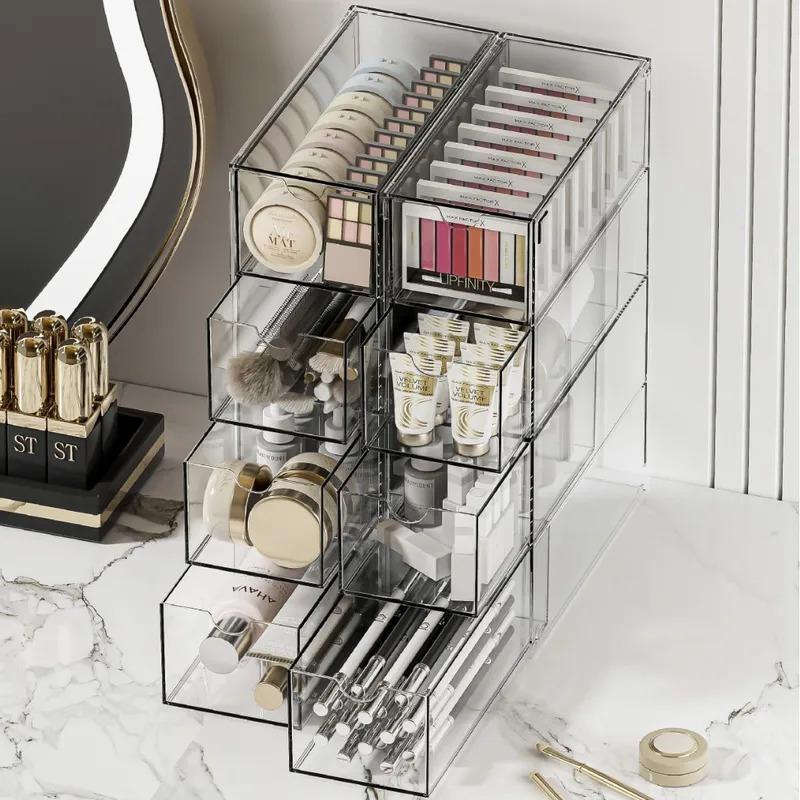 Przezroczyste Organizery Pudełka do Przechowywania Kolczyków Kosmetyczne Uchwyt do Przechowywania Biżuterii Wielofunkcyjne Pudełko do Przechowywania z Szufladą Organizujące Szafki