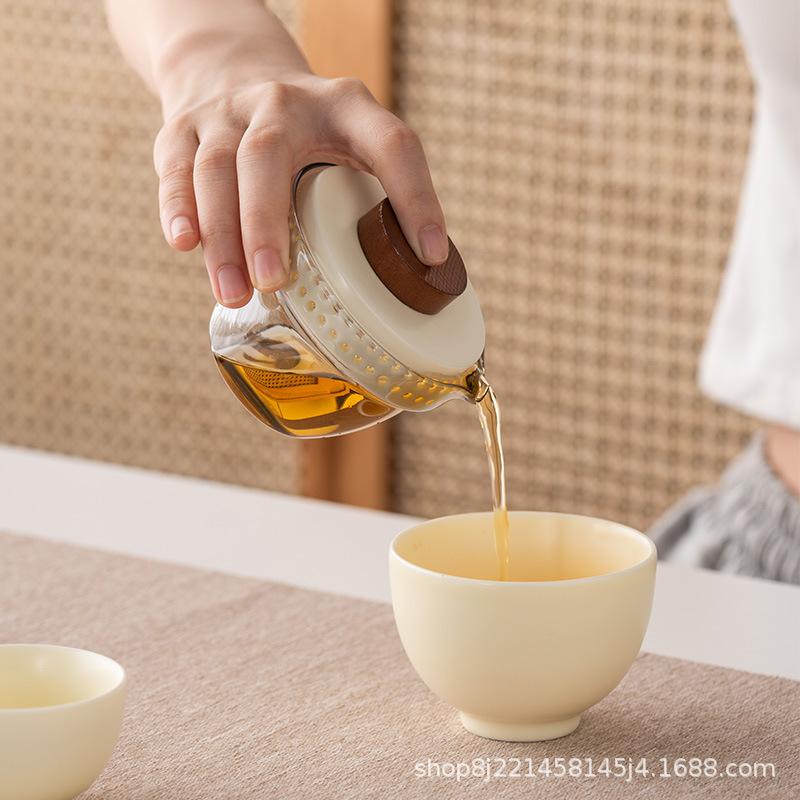 Travel tea set, one pot, three cups, portable Kung Fu Kuaike cup, small set, outdoor high-end business gift set
