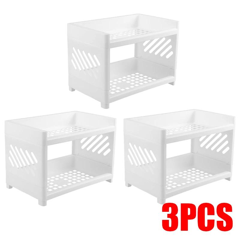 New Multifunctional Double-layer Storage Rack Shelf Plastic Rectangular Desk Desktop Shelves Cosmetic Sundries Organizer Holders