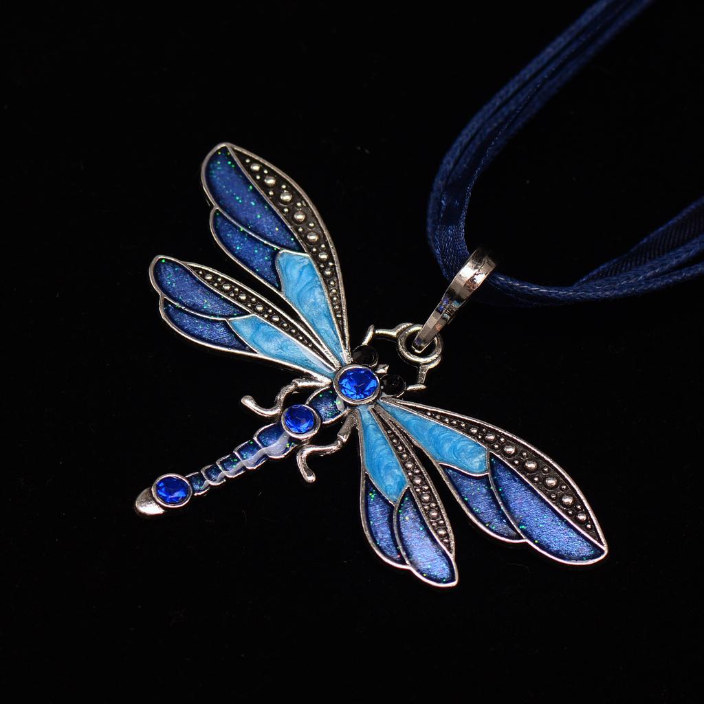 Dragonfly Vintage Ribbon String Purple Diamond Necklace Children'S Girl Necklace