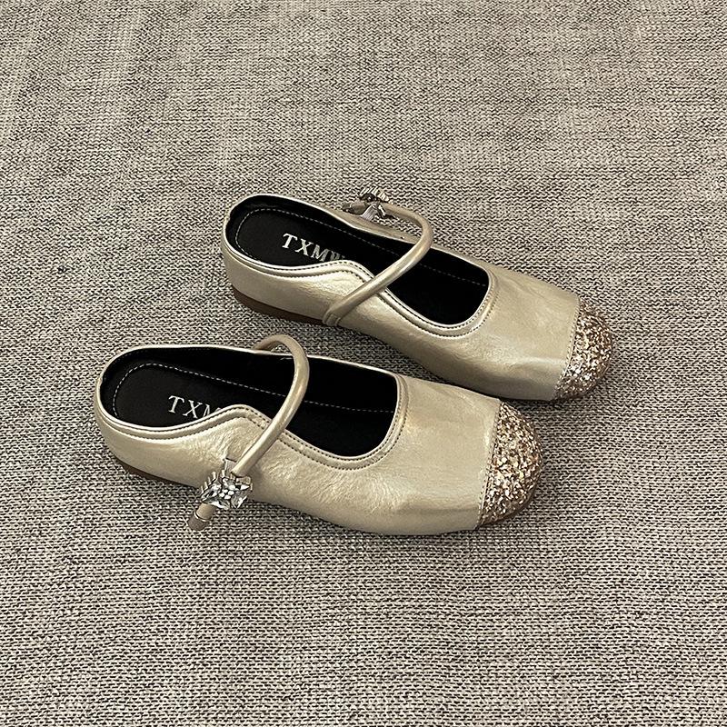 

French casual simple Mary Jane with skirt slippers women s summer retro buckle one-word buckle with retro bag head shoes 40 шампанского
