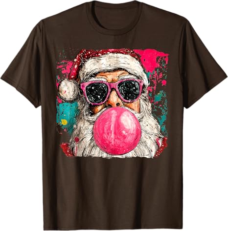 Vintage Preppy Watercolor Santa Bubble Gum Pink Sunglasses Christmas TShirt Xmas Retro Holiday Clothes Artwork Y2k Art Tee Tops