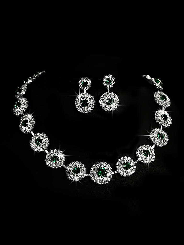 Conjunto de Colar e Brincos de Diamante de Luxo Acessórios para Festa Vestido de Casamento Jantar Corrente de Colar e Brincos de Strass da Moda para Meninas