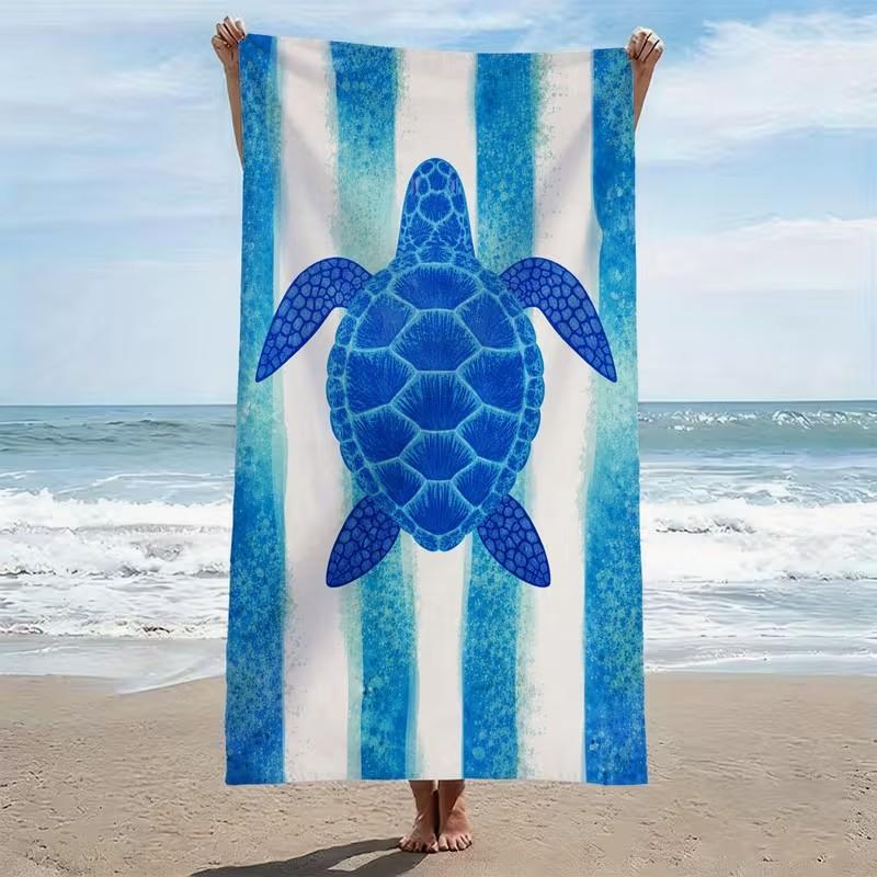 Blue Hibiscus and Turtle Print Microfiber Beach Towel Hawaiian Tropical Design Quick Dry Absorbent Towel