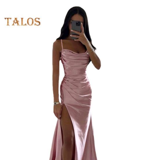 Dámské večerní šaty Skvrna na bocích rozparku Skládaný na zádech Slim Fit Špagetový pásek Maxi šaty Nízký výstřih s výstřihem bez rukávů do A na svatební hostinu