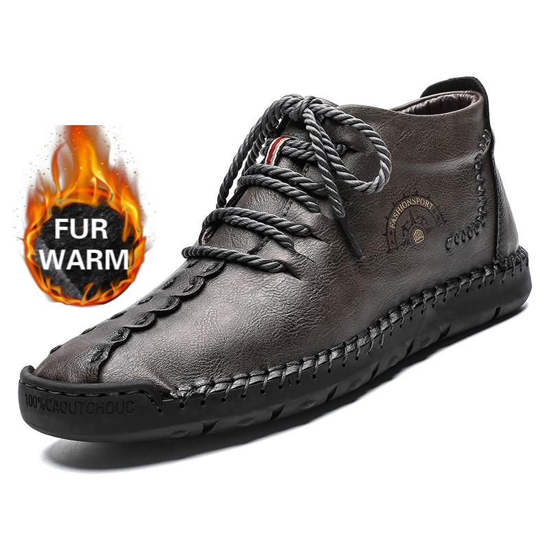 Podzim Zima Pánské Kožené Boty Plyšové Teplé Nepromokavé Sněhule Venkovní Motocyklové Boty Pánské Kotníkové Boty