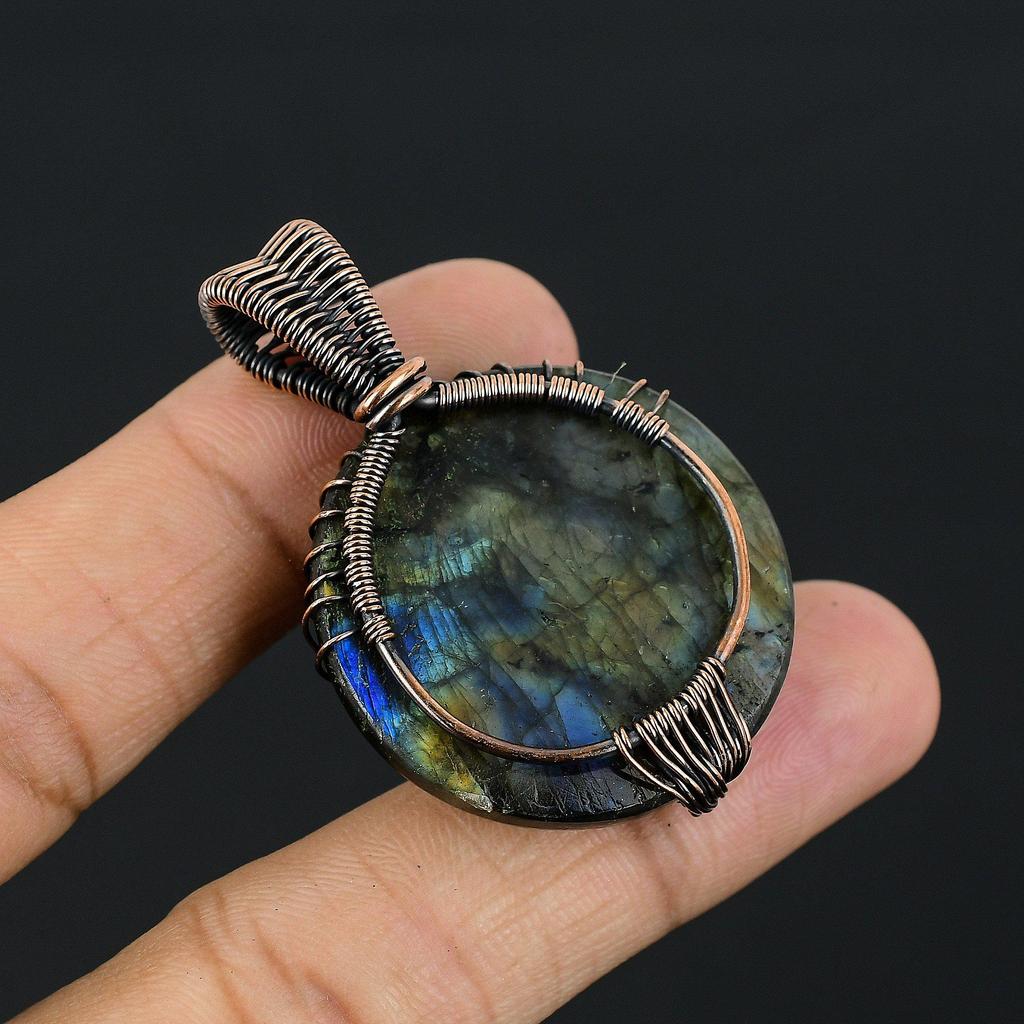 Labradorite Pendant, Handmade Gemstone 999 Copper Wire Wrapped  Pendant Antique Jewelry, For Gift Silver Jewelry