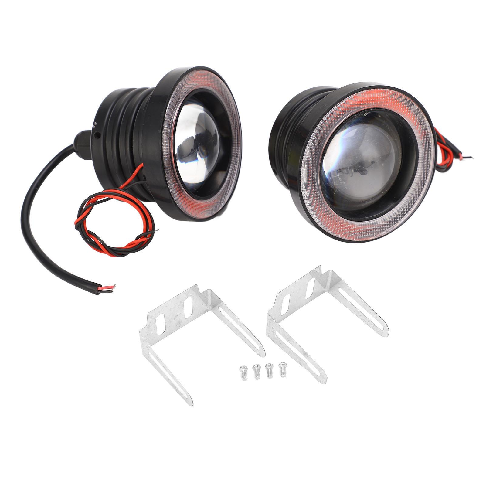 2 Pcs 3in Round LED Fog Light Bulbs High Brightness Angel Eye Projector Lamp IP65 Waterproof Universal Fit for Car