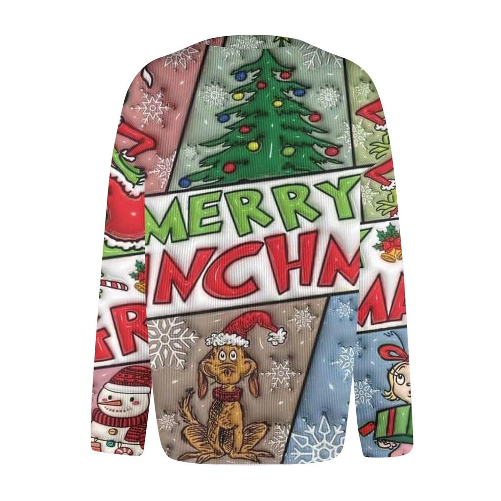 Women's Fashion Casual Knit Sweater Button-Up Christmas Print Cardigan Jacket