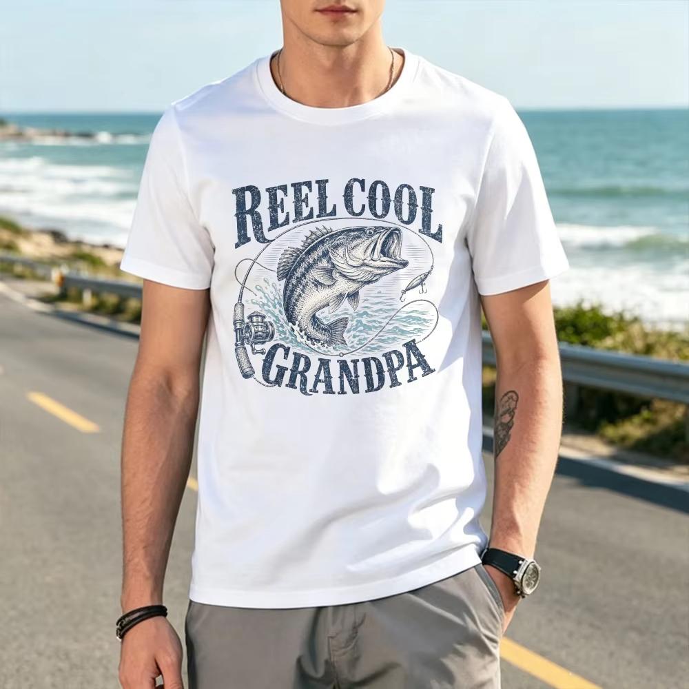 Reel Cool Grandpa Shirt Bass Fishing Gifts For Grandpa Vintage Fisherunisex ShortSleeve Tees Funny Streetwear Shirt Cotton Unisex Tee