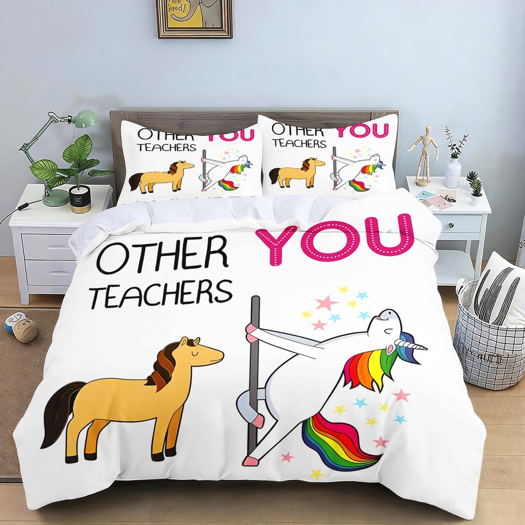 Ballet Girl Unicorn Bedding Set Pink Dancer Print Duvet Cover for Girls Bedroom Decor