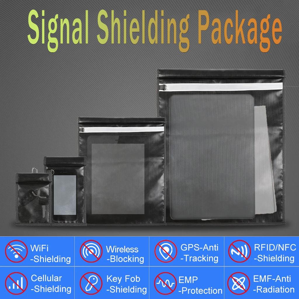 4Pcs Signal Blocker Faraday Bag RFID Faraday Pouch with Reflective Strip Anti-Tracking Signal Blocker Faraday Bag for Keys Phone