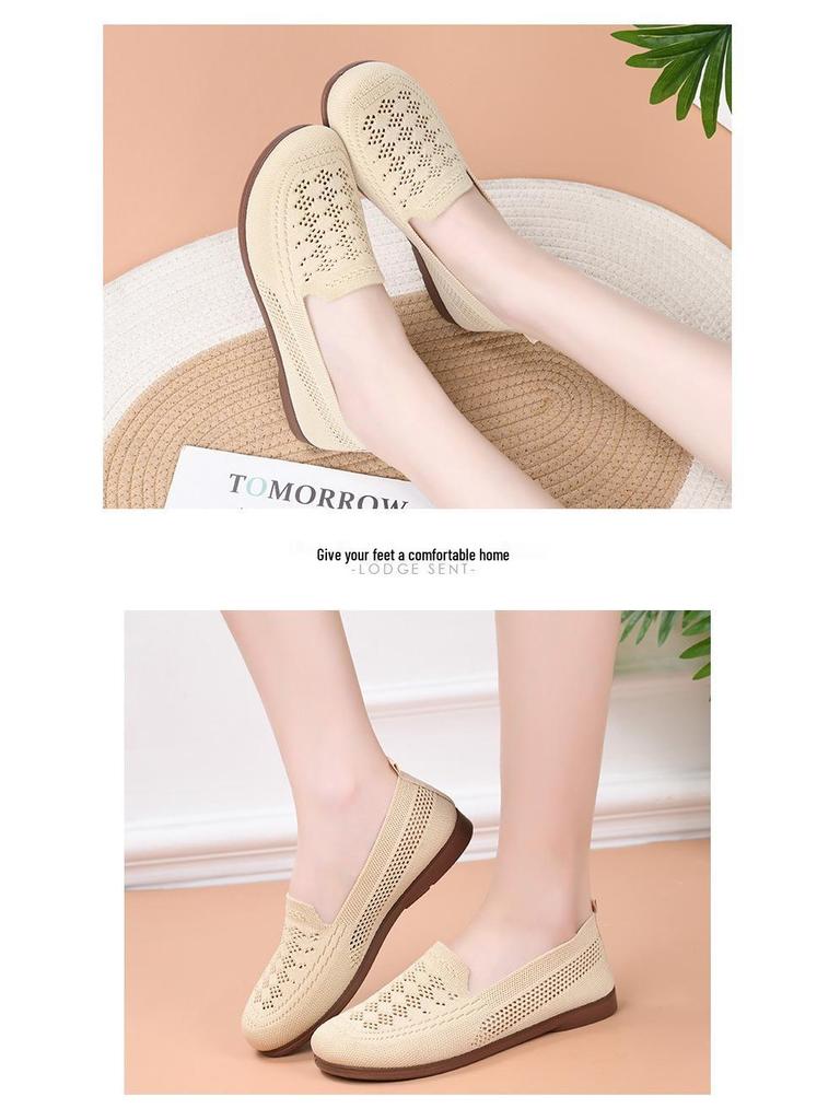 Women's Wide Fit Soft Sole Hollow Flyknit Mesh Shoes for Spring/Summer