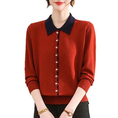 Women's Autumn/Winter Wool Knit Turn-Down Collar Long Sleeve Top