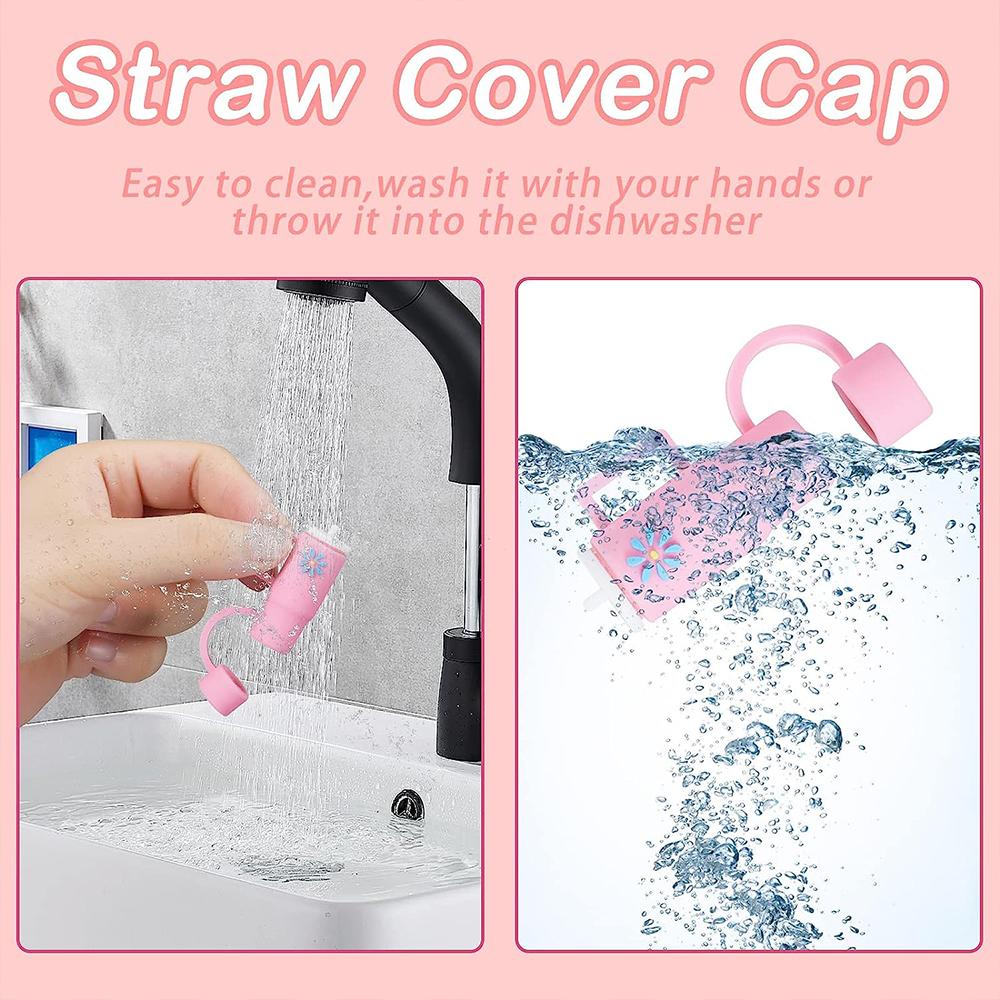 5Pcs Silicone Straw Covers Cap for Stanley 30&40 Oz Flower Straw Toppers 10mm Dust-Proof Caps Tumbler with Handle