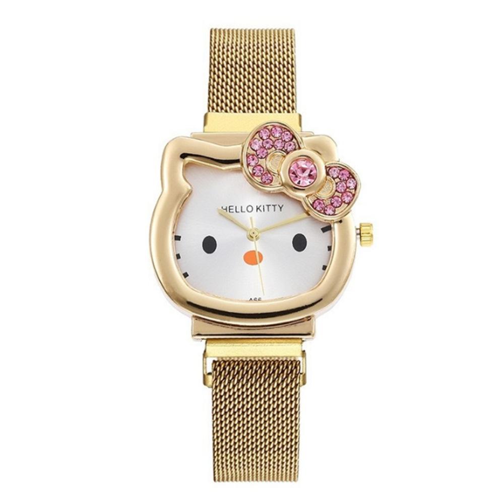 

Cat Watch Diamond Bow Magnet Strap Cute Cartoon Girl Student Watch Cat Woman Watch Bulk price золотой