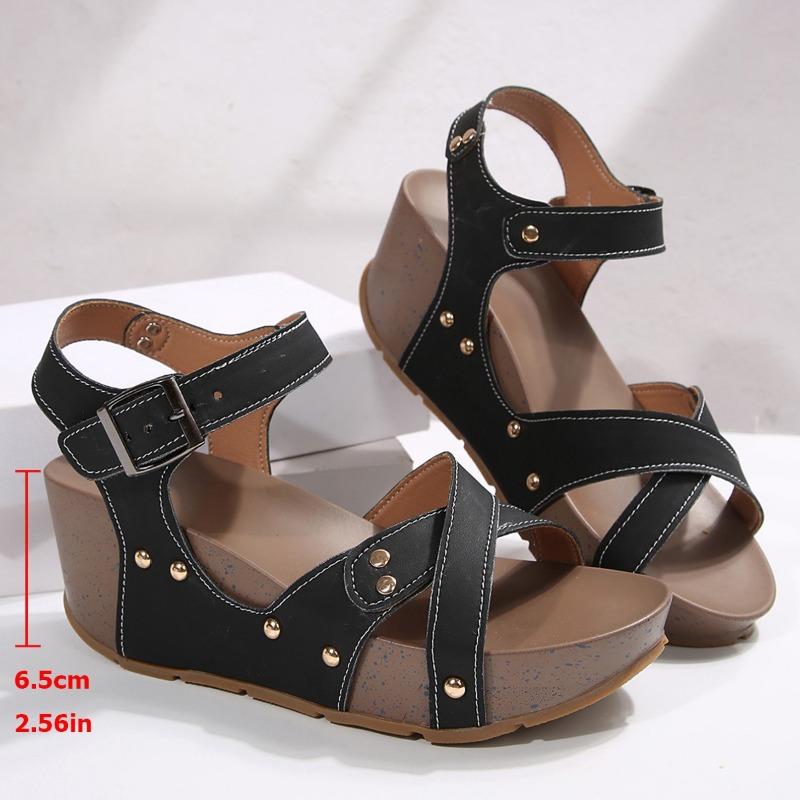 Mode Neuer Stil Mode Damen Keilabsatz Sandalen Sommer Dicke Sohle Rutschfest Strandschuhe Frau Nieten Dekor Klobige Plateau Sandalen