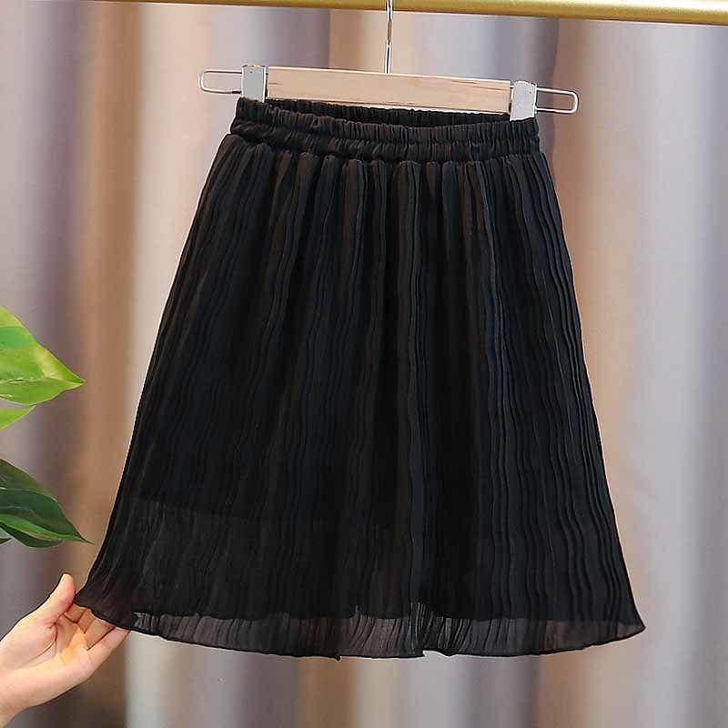Girls' Chiffon Midi Skirt Summer New Style Children's Fashion Mid Size Children's Clothing Summer Pleated Skirt