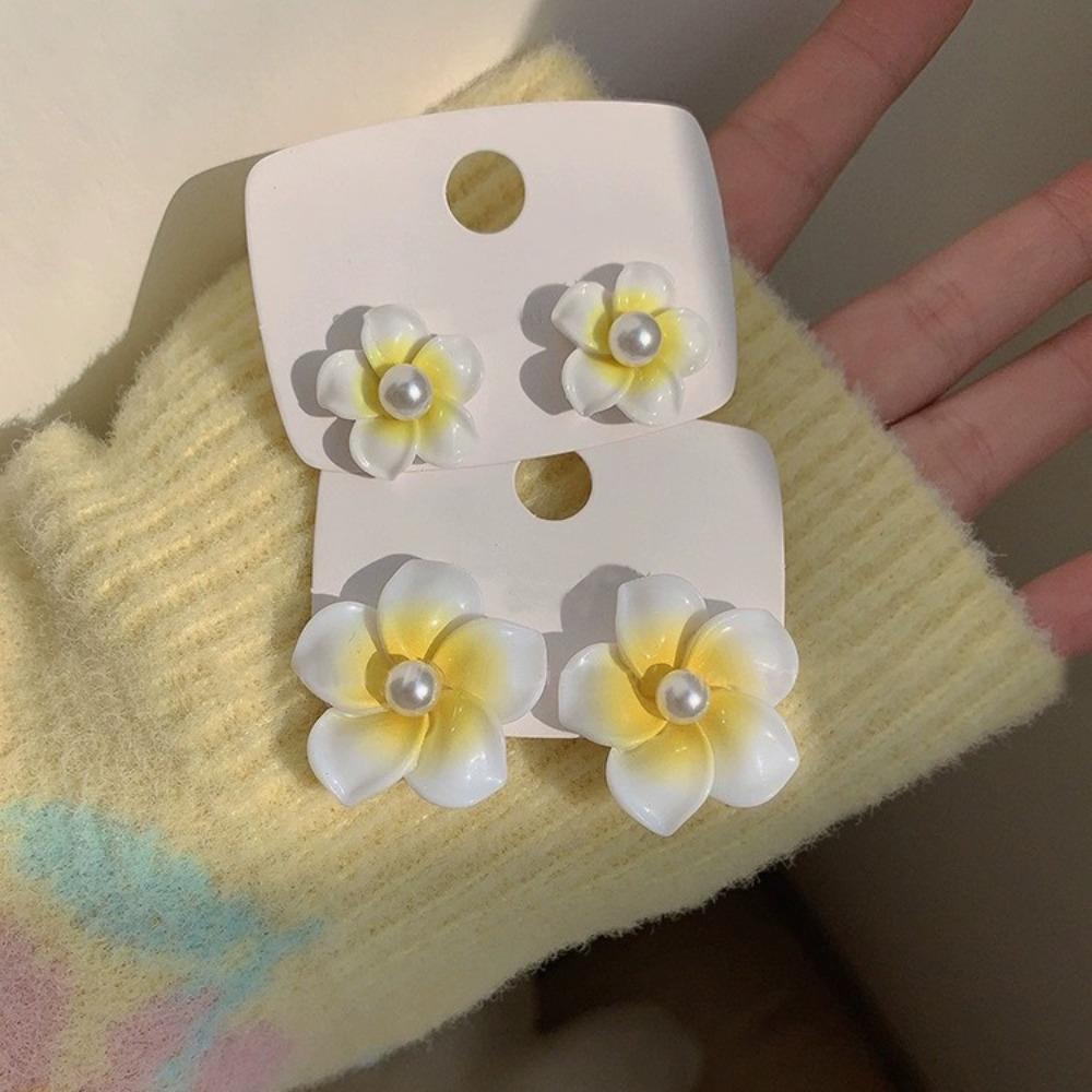 Hawaiian Plumeria Flower Earrings Korean Style Pearl Earrings Studs  Hipster