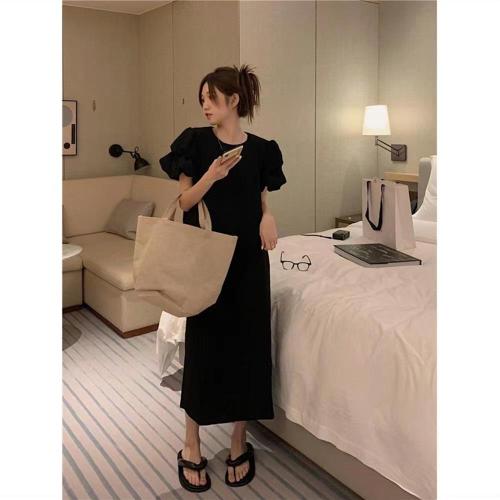 Bubble Sleeve Dress Women's Summer New Design Sense Niche Skinny Cover Meat Celebrity Temperament Long Skirt