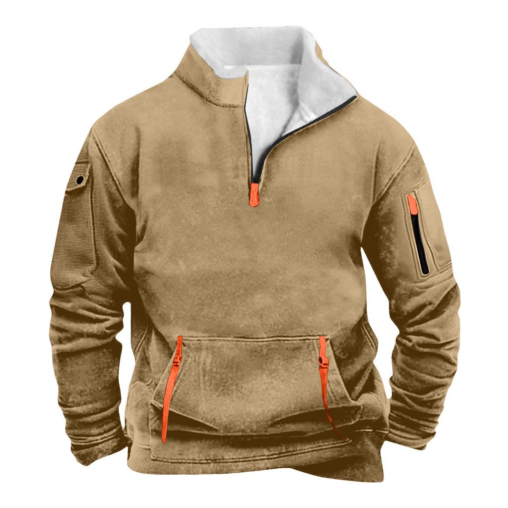 Men's Zipper Pocket Half Zipper Sweatshirt Men's Sports Large Size Casual Sweatshirt