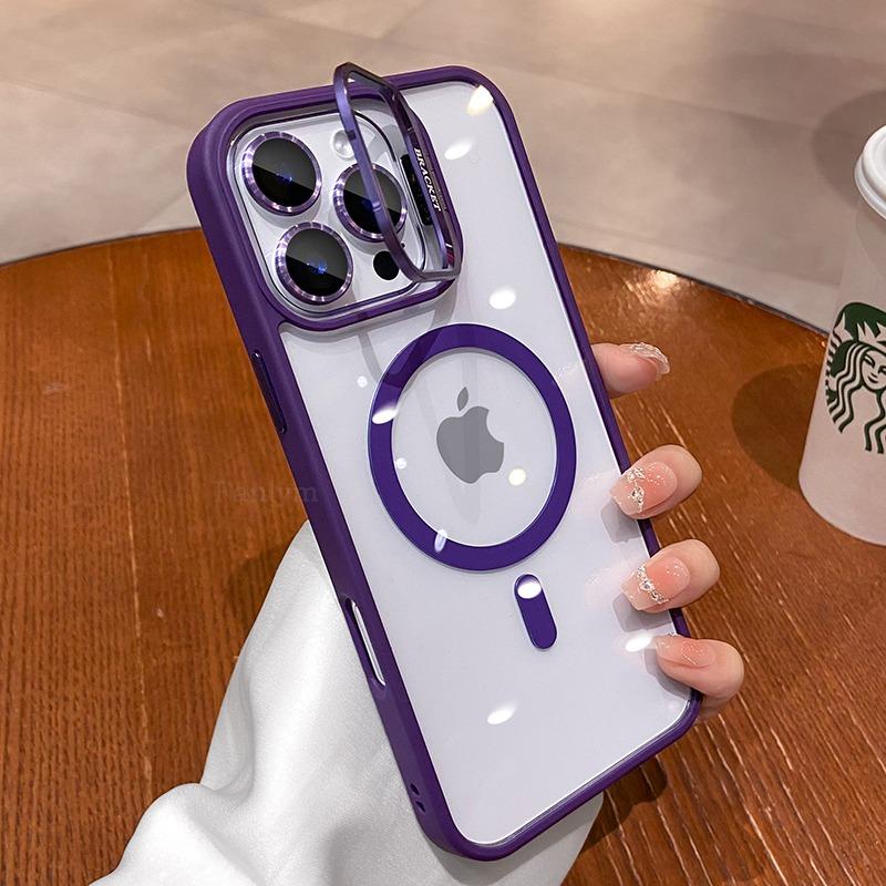 Holder Wireless Charging Phone Case For iPhone 17 Pro Max 16 15 14 13 12 11 Pro Max Plus Air Lens Protection Cover Funda