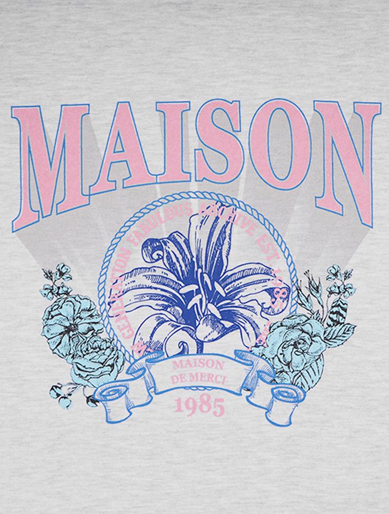 LA MAISON STUDIO Women'S Crop Flare Tropical University Heavy Terry Sweatshirt Ash Grey (Fcd3Ts713W)