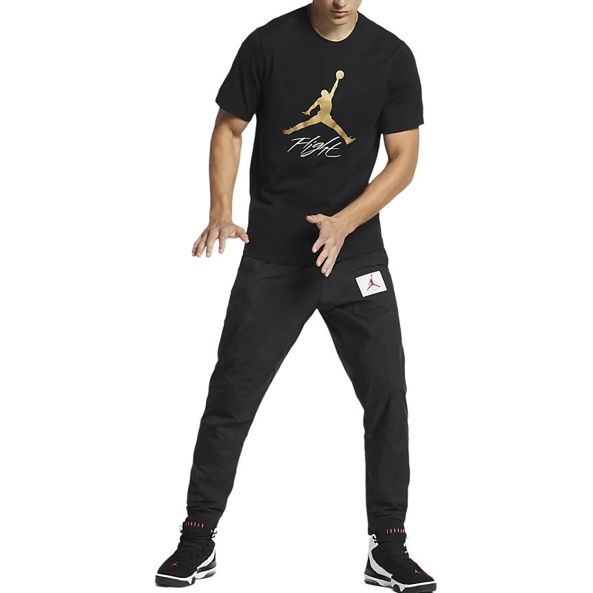 Jordan Flight T Shirts Men's Black Crew Neck Moderate Straight Fit AO0665-011