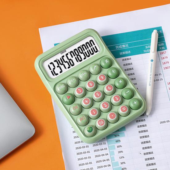 Cartoon Calculator with 12-Digit LCD Screen & Color-Coded Mechanical Keys Cute Desktop Calculator Portable Calculator for Office School Home