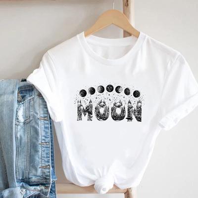 (Asian Size) Tee Top Moon Letter Sweet Trend Cute Women Print Lady Clothing Casual Short Sleeve Fashion Tshirt  Female Graphic T-shirt