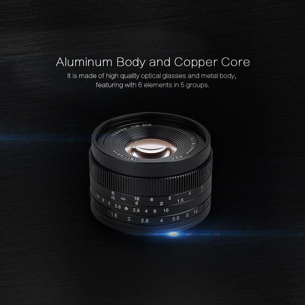 7artisans 50mm Manual Focus Lens Widely Fits Compact Mirrorless Cameras Fuji XM2 X Black F1.8 APS-C X-A1 X-A10 X-A2 X-A3 A-AT X-M1 X-T1 X-T10 X-T2