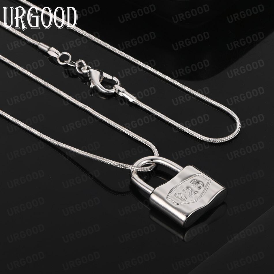 925 Sterling Silver Simple Lock Pendant Necklace - Stylish Evening Jewelry