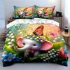 Cute Elephant and Butterfly Blossoms Bedding Duvet Cover Set  (1*Duvet Cover 2*Pillowcases, Without Duvet Insert)